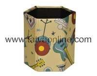 Pencil Holders - Paper Material, 4-10 Inch Size | Hexagonal, Foldable Design, Youthful Musical Instruments Print, Eco-friendly