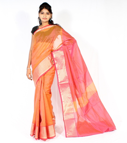 Supernet cotton zari border saree