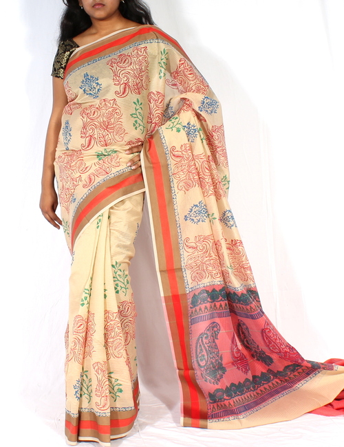 Supernet fancy printed pallu saree