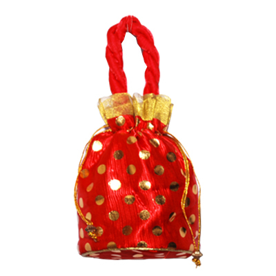 POTALI - Velvet Fabric, Variable Size, Red | Drawstring Closure, Sequins Embellishment, Elegant Design, Rope Handle
