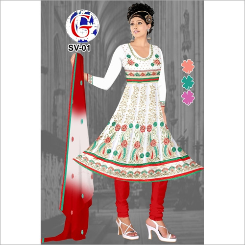 Indian Anarkali Suits - Cotton, 54 Inches, Off-White | Floral Embroidery, Elegant Design, Soft Fabric, Stylish Look