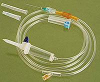 Intraveinous infusion set with 'Y' connector and L