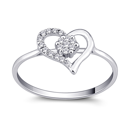 Beautiful Heart Shape Diamond Ring - 18KT White Gold, 0.13ct Round Diamonds, VS Clarity, GH Color