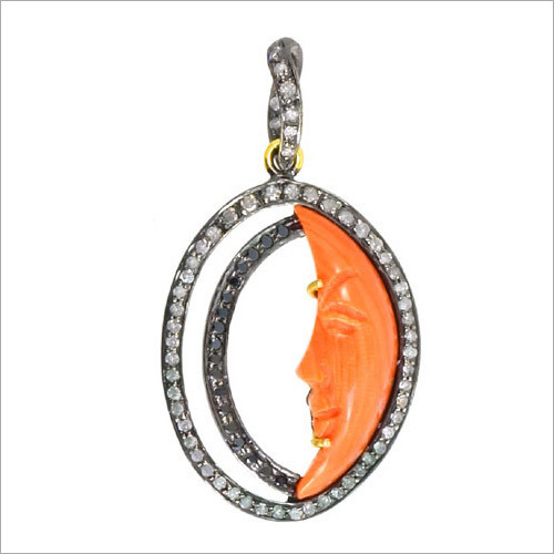 Coral Moon Silver Diamond Pave Pendant