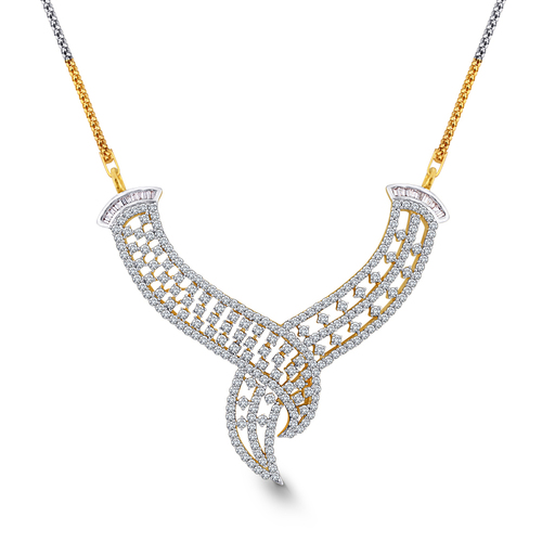 Terndy Mangalsutra Pendent - 14KT Yellow Gold, 11.36gms, 2.40ct VS GH Diamonds, Round 258 Pieces, Elegant Diamond Studded Design
