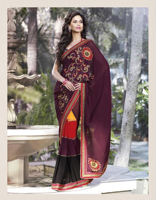 Designer Sarees Collection - Silk 5.5 Meters Maroon, Blouse Piece | Elegant Design, Fine Embroidery, Comfortable Wear