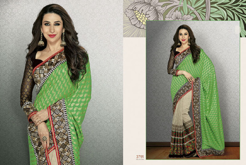 Fancy Saree Online - Silk Blend, 5.5 Meters, Green | Handcrafted Embroidery, Elegant Design, Soft Fabric, Vibrant Color