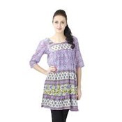 Kurti - Cotton, Knee-Length, Purple | Stylish Design, Comfortable Fit, Square Neck, Printed Pattern, Three-Quarter Sleeve