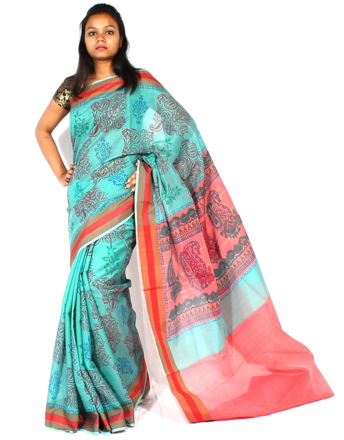 Supernet Fancy Printed Pallu Saree