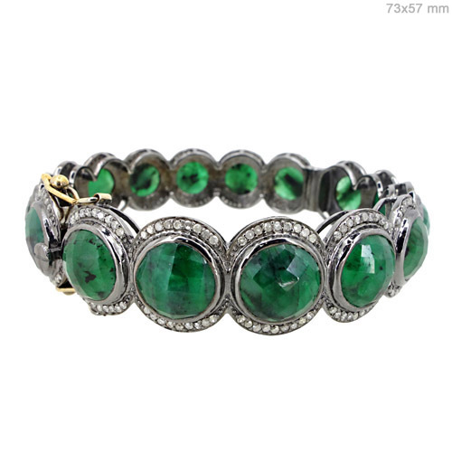 Emerald Gemstone Diamond Silver Openable Bangle