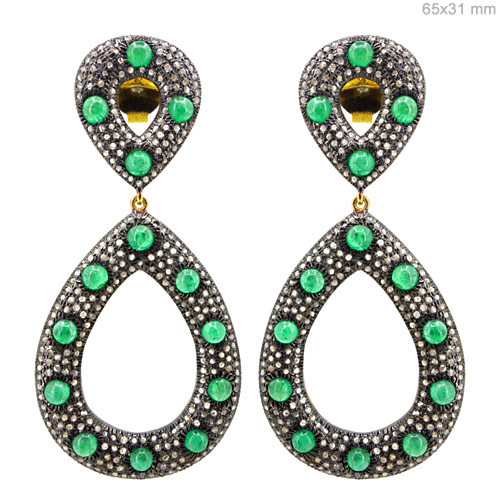 Emerald Diamond Drop Earring Jewelry - 14k Gold, 2.65 Ct Diamond, 6.79 Ct Emerald, Elegant Design