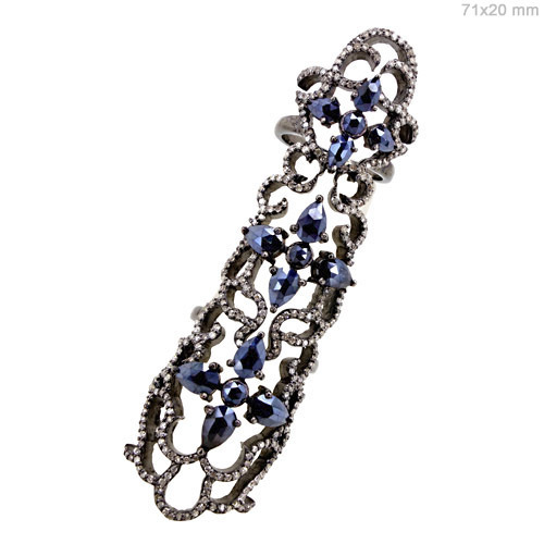 Black Spinel Diamond Silver Gold Long Ring 
