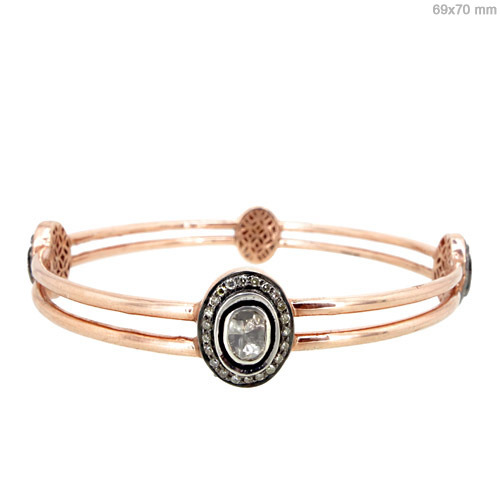 Rosecut Diamond Silver Sleek Bangle - 925 Silver, 0.92 CTS Diamonds, 18.955 gms | Handmade, Elegant Design, Luxury Appeal