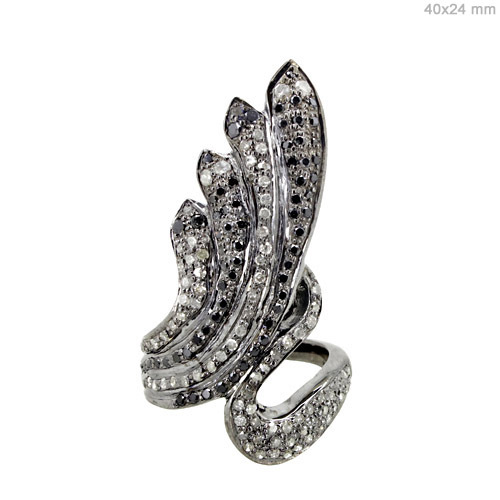 Cocktail Snake Diamond Pave Silver Ring