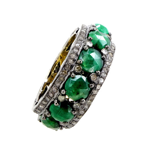 Emerald Eternity Band Silver Ring