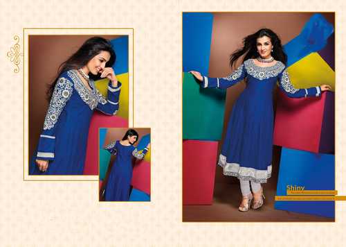 ISHIN Designer Anarkali Blue kurti shinny_M