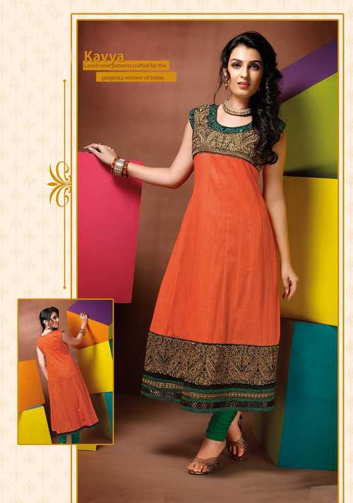 Professionally Designer Anarkali Embroidered Orange Kurti Kavya