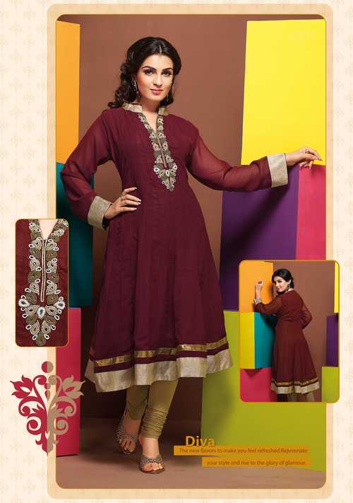 Professionally Designer Anarkali Embroidered Maroon Kurti Diva