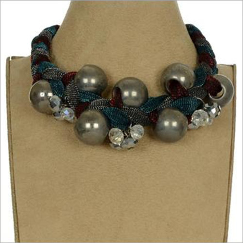 3.5 NEW 7 Shades of Jane Metal Ball Braided Cotton Necklace