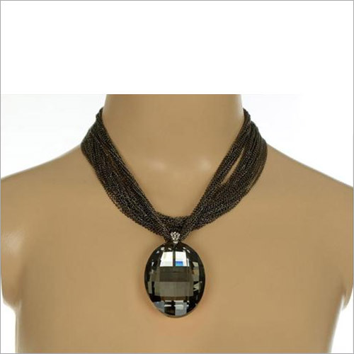 5.4 NEW 7 Shades of Jane Crystal Stone Pendant Necklace - Alloy, 21 Inches, Dark Gray | Multi-Strand, Adjustable Lobster Clasp, Elegant Design