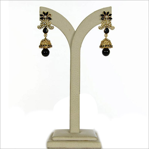 0.6 NEW 7 Shades of Jane Pearl & Black Stone Studded Jhumka Earrings