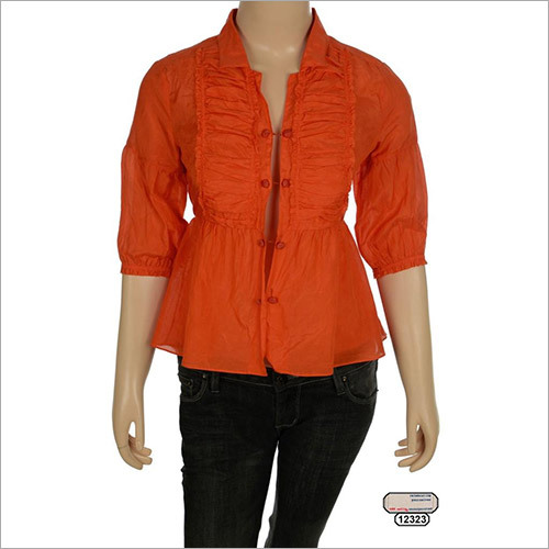 2.6 Anthropologie OD Ruched Shirt Style Blouse - Cotton Silk Blend, Small, Bright Orange | Button-Down, Gathered Bodice, Smocked Waist and Sleeves