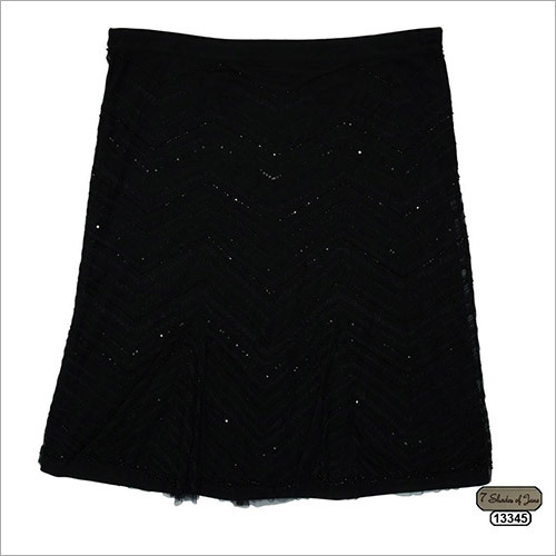 7 Shades of Jane Jacquard Embroidery Embellished Flared Skirt - Viscose/Nylon, 3X Large, Black | Beads, Sequins, Zipper Closure