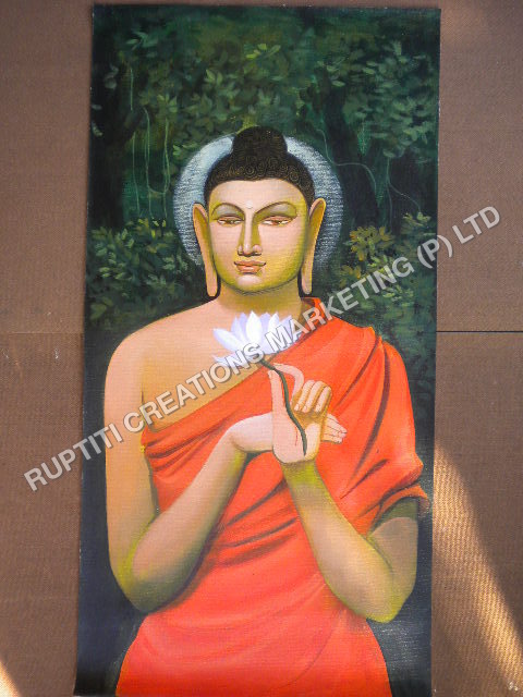 LORD BUDDHA - Canvas, Varied Sizes, Orange | Hand-Painted Spiritual Symbol, Peace & Love, Detailed Artwork