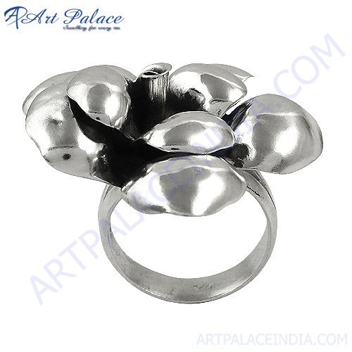 925 Sterling Plain Silver Ring in Flower Style, Wholesale Plain Silver Ring with Good Quality