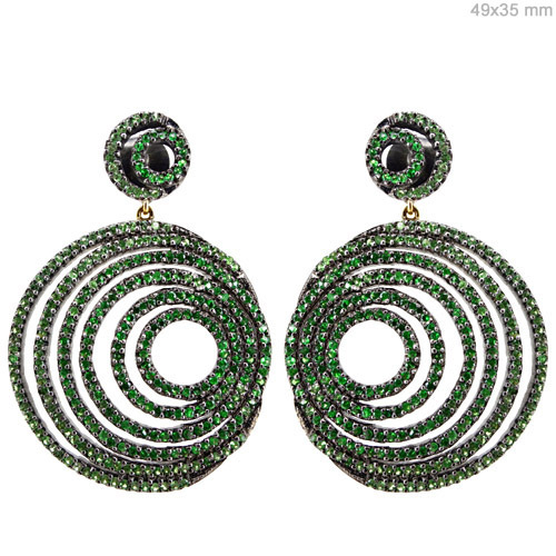 Concentric Tsavorite Gemstone Dangle Earrings