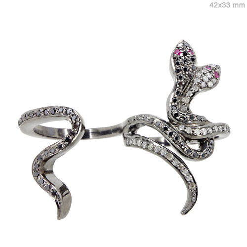 Snake Diamond Pave Double Finger Ring