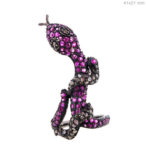 Ruby Diamond Pave Stylish Snake Ring