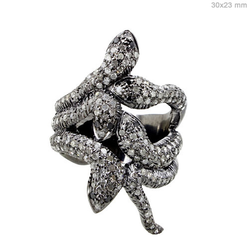 Pave Diamond Sterling Silver Snake Ring