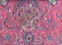 Embroidered Fabrics - Silk, Variable Dimensions, Pink Floral Design | Hand-embroidered, Lightweight, Elegant, Skin Friendly, High Quality