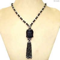 Gemstone Beaded Onyx Buddha Carving Tassel Necklace