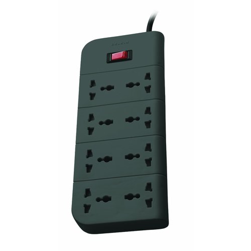 Belkin F9E800zb2M-GRY Economy Series 8 Socket Surge Protector (Gray) - Plastic, 35.6x18.3x4.3 cm, 1.5m Cord | 700 Joule Surge Protection, Grounded Universal Sockets, Fast Response