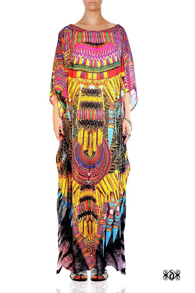 Multi Colors Digital Print African Tribal Long Beaded Kaftan