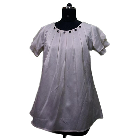 White Pleatted Top With Black Buttons on Neck - Silk, Multiple Sizes, White | Elegant Design, Unique Embroidery, Feminine Style