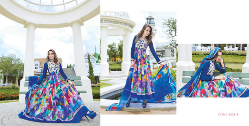 Blue Silk Embroidery Churidar Suit