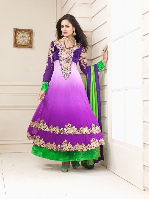 Pink Shaded Double Layer Anarkali Suit