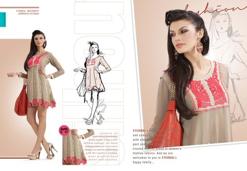 Designer Suit - Polyester, S-XL, Beige | Embroidery, Elegant Design, Comfortable Fit, Stylish Look, Perfect Stitching, Knee-Length, Round Neck, Long Sleeves