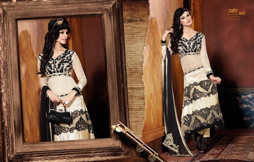 White-Black Viscose Georgette Anarkali Suit