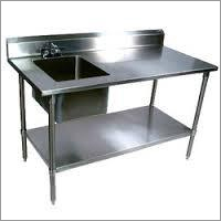 Work Table With Sink - Stainless Steel, Variable Dimensions | Polished Finish, Integrated Sink, Sturdy Base, Easy Clean