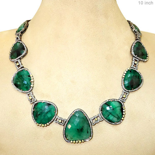 Emerald Gemstone Gold Diamond Necklace