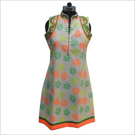 Designers Kurtis - Cotton, 38 Inches, Beige | Floral Embroidery, Stylish Design, Comfortable Fabric, High Neck, Sleeveless