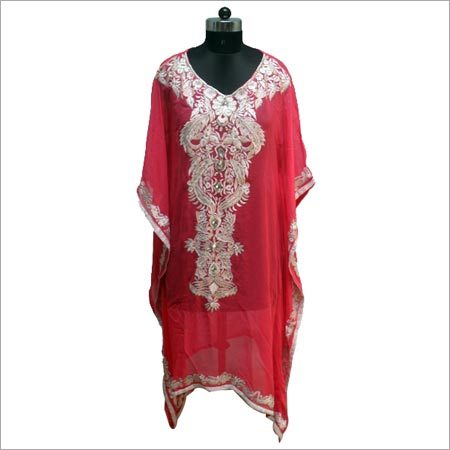Western One Piece Dresses - Chiffon, One Size, Red, 40 Inch Length | Embroidered, Stylish Design, Comfortable Fit, Elegant Look