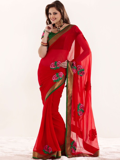 Plain Embroidered Saree