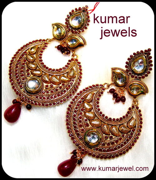 Polki Danglers - Alloy 5-7 cm Burgundy Earrings, Elegant Party Wear Dashing Look