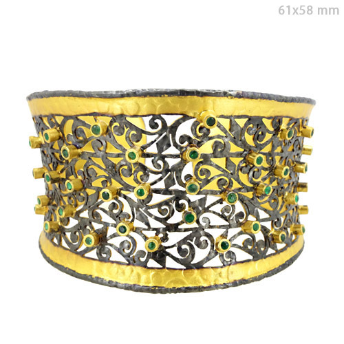 Emerald Silver Filigree Cuff Bangle