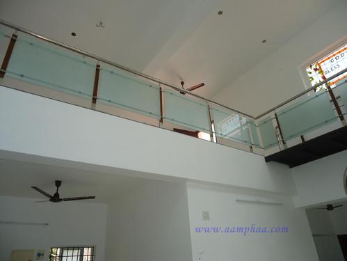 Frosted Glass with Wooden Handrail